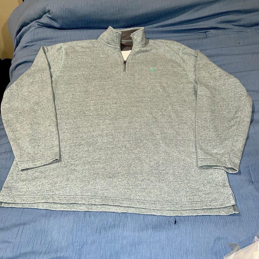 IZOD Saltwater Men's‎ L Quarter Zip Fleece Relaxed Classics Sweatshirt Green - Picture 2 of 4